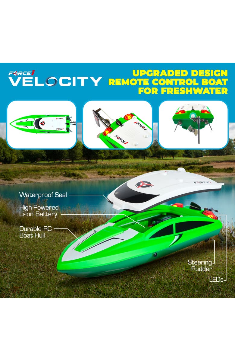 Force1 Velocity Green Fast RC Boat, Alternate, color, Green