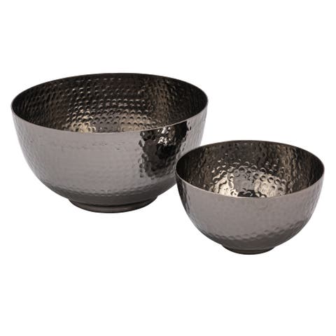 Round Hammered Metal Bowls, Set of 2 Sizes, Oxidized Silver Finish