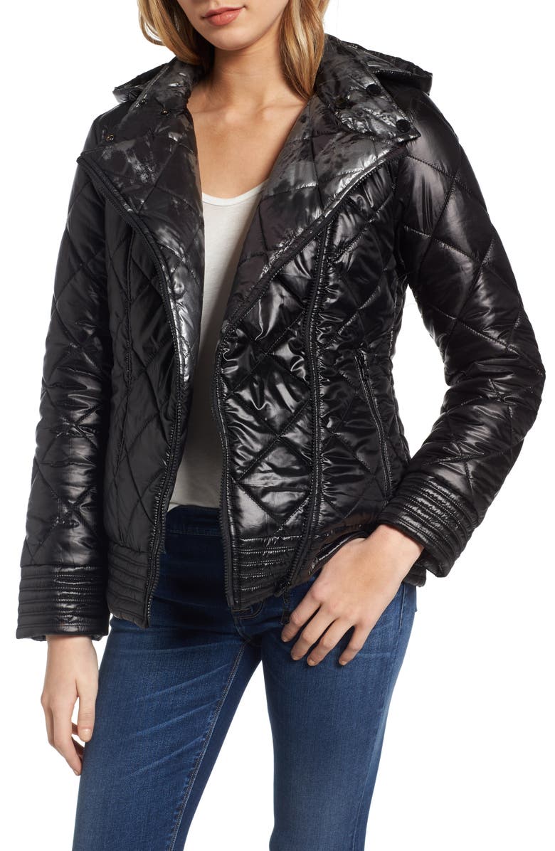 GUESS Reversible Packable Asymmetrical Quilted Jacket, Main, color, 