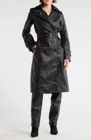 MAX STUDIO Faux Leather Long Trench Coat