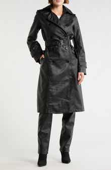 MAX STUDIO Faux Leather Long Trench Coat