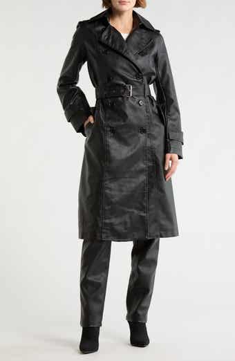 MAX STUDIO Faux Leather Long Trench Coat