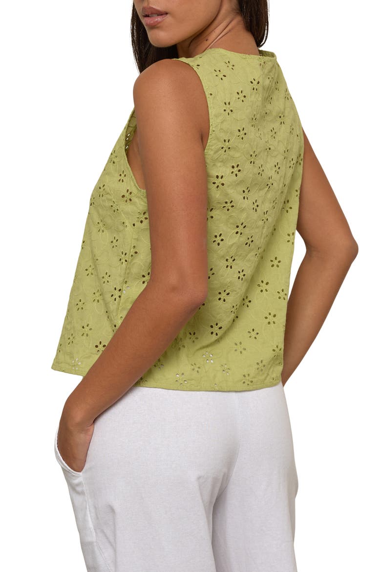 Kayve Eyelet Embroidered Tie Front Cotton Top, Alternate, color, LITTLE DAISY BRODERIE LIME