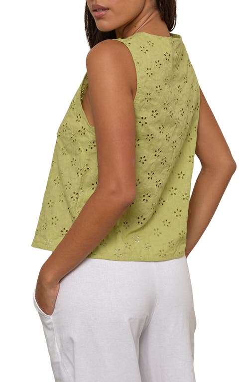 Motel Kayve Eyelet Embroidered Tie Front Cotton Top In Green