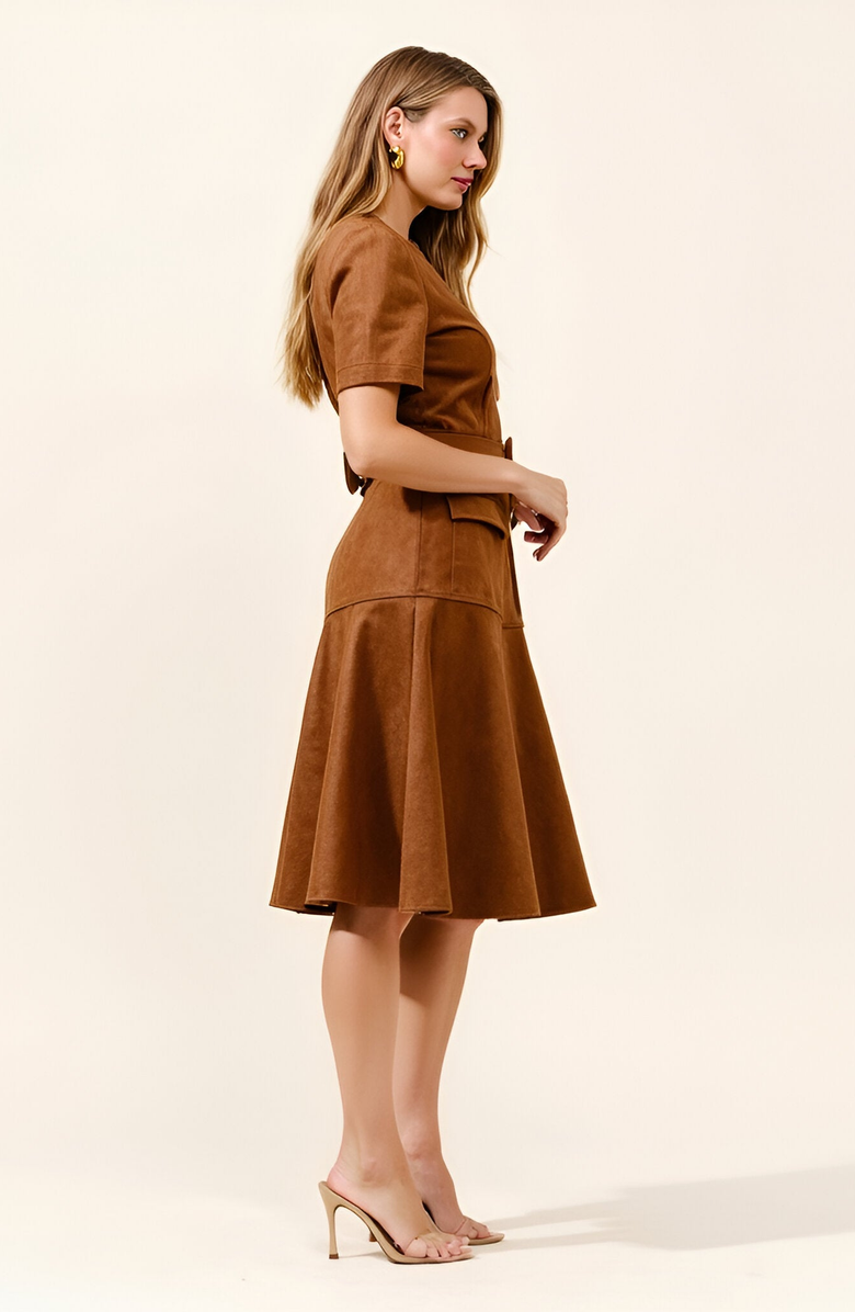 Modenaire Short Sleeve Mini Dress with Belted Waist and Utility Pockets, Alternate, color, 