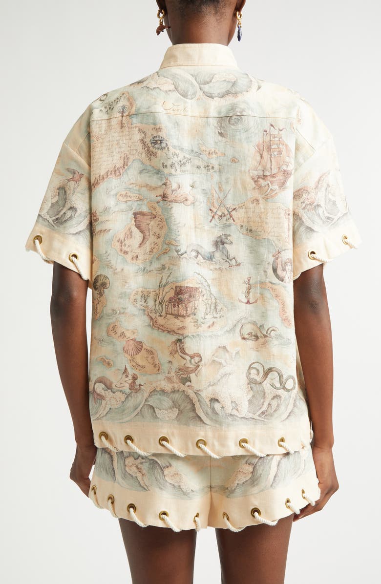 Zimmermann Rebellion Rope Trim Linen Button-Up Shirt, Alternate, color, Treasure Map