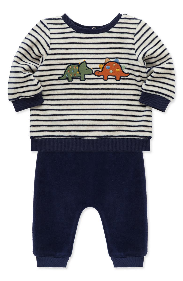 Little Me Velour Dino Sweatshirt & Joggers Set, Alternate, color, Blue