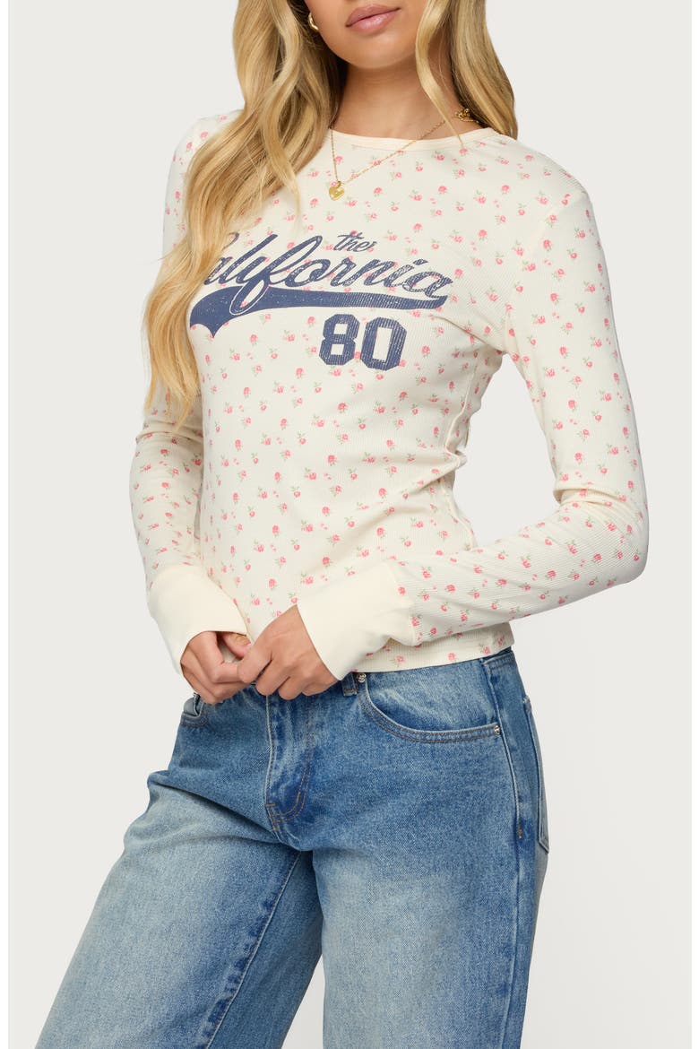 Cali Floral Rib Long Sleeve Top, Alternate, color, CREAM