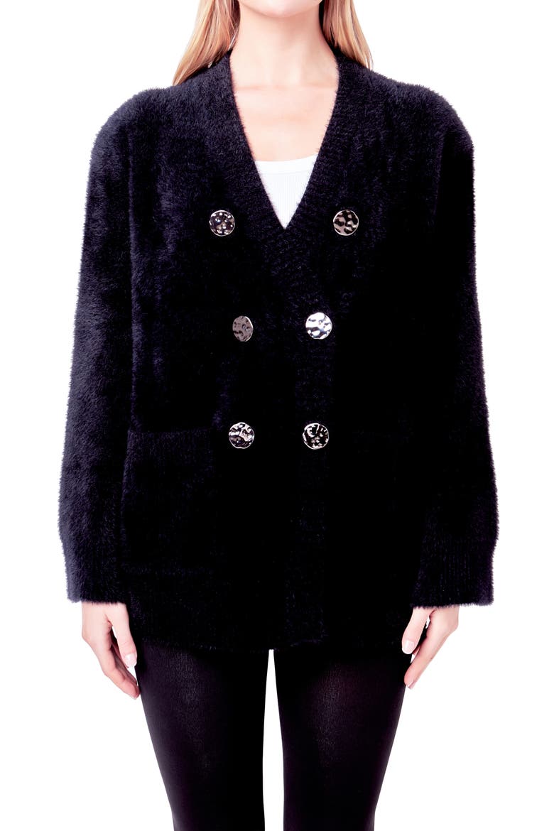 Double Breasted Cardigan, Alternate, color, BLACK