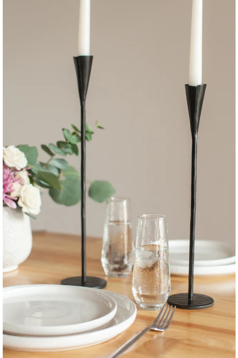 Phoenix Hand-Forged Iron Candle Stands - Set of 2, Alternate, color, Black