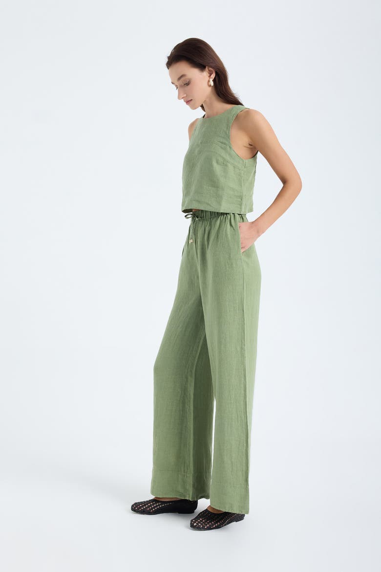 Ciel 100% Linen High-Waist Wide-Leg Pants, Alternate, color, Green