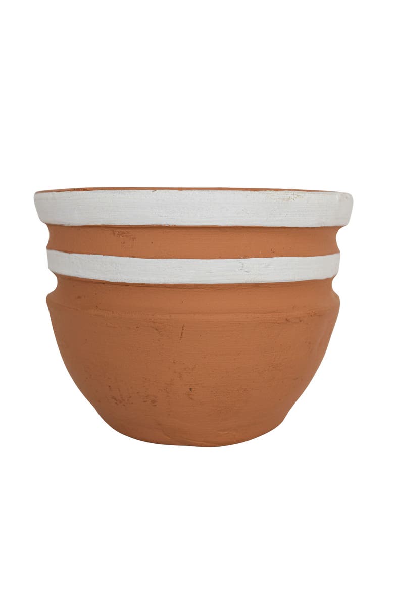 Foreside Home and Garden White Striped Terracotta Planter, Main, color, White