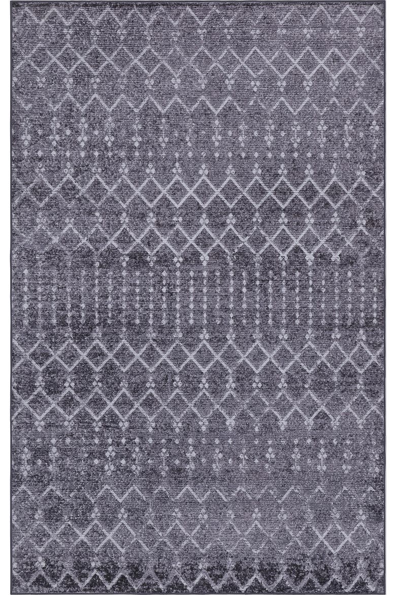 Leila Moroccan Diamond Trellis Non-Slip Machine-Washable Area Rug, Alternate, color, Gray/Ivory