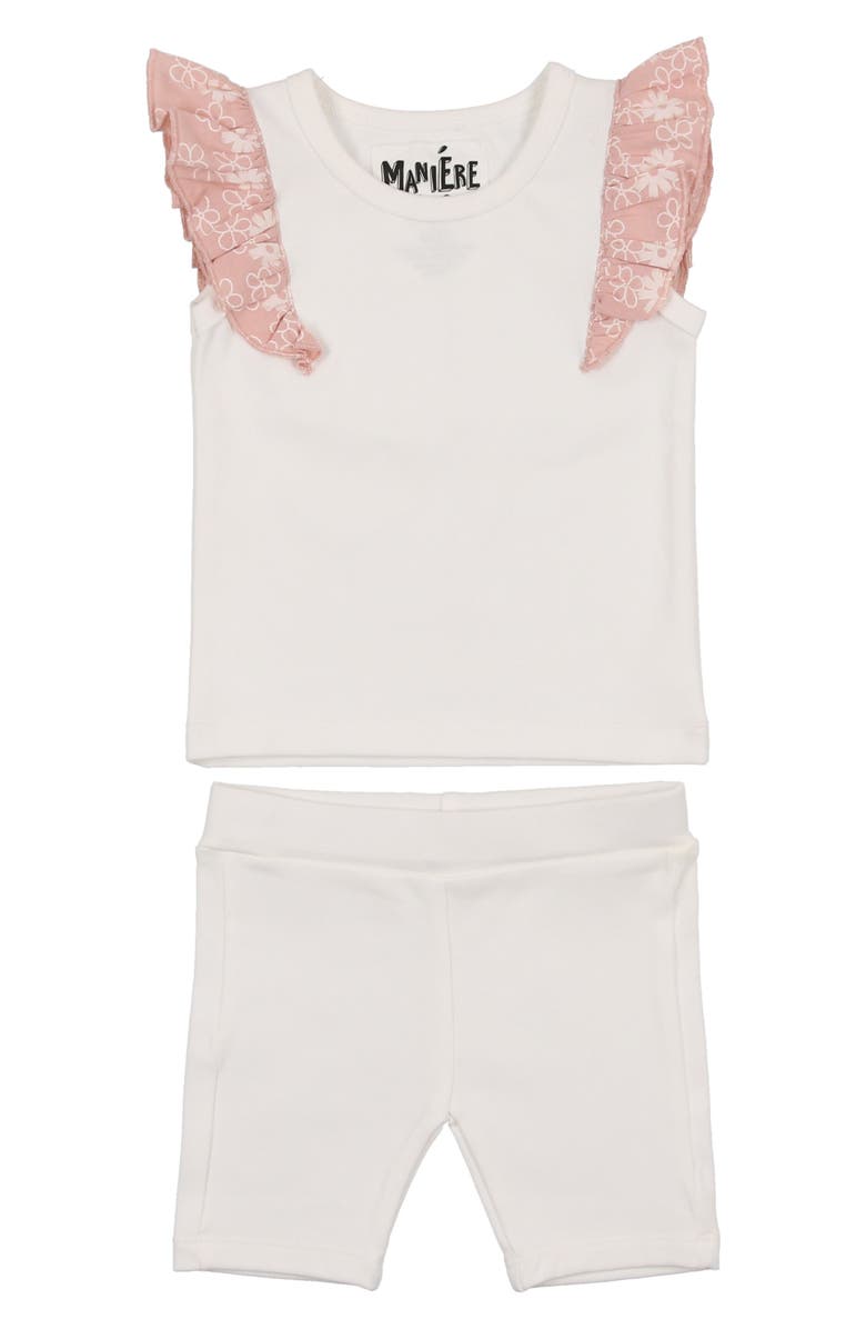 Manière Flutter Sleeve Top & Shorts Set, Main, color, White