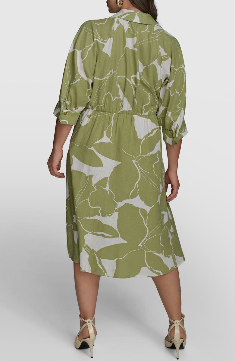 DONNA KARAN Print Tie Waist Midi Shirtdress, Alternate, color, Kiwi/ Cream