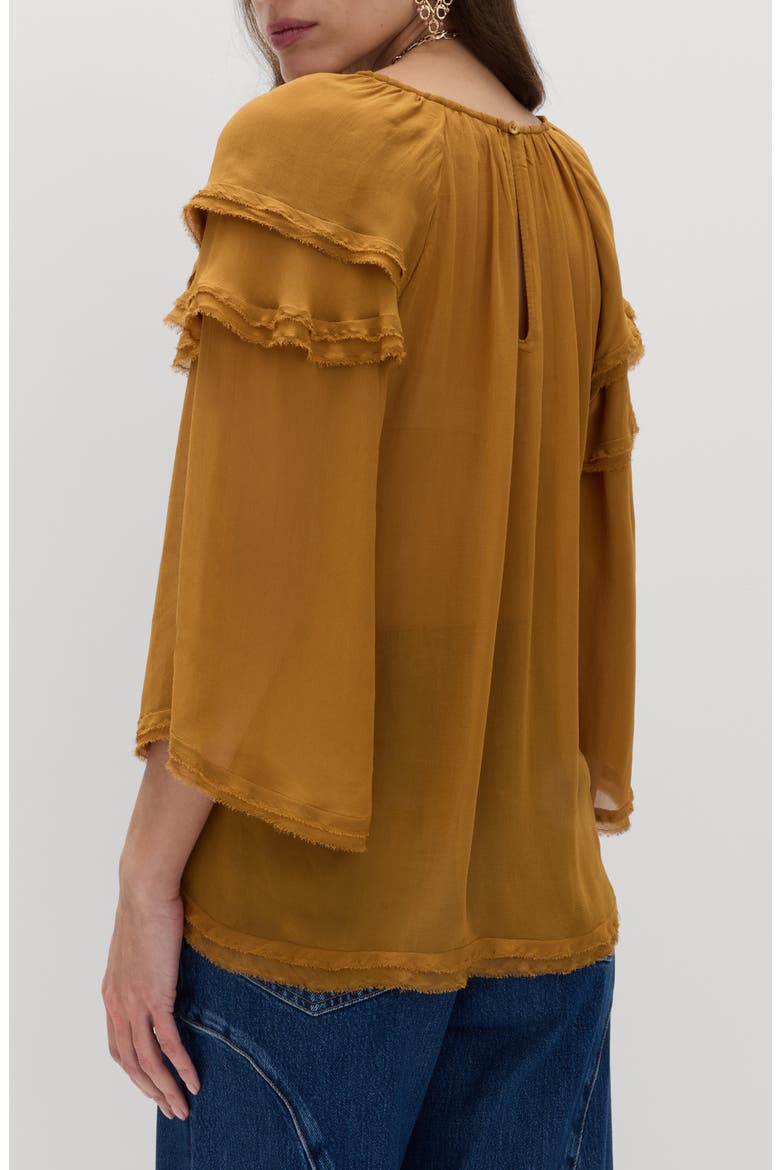Ruffle Shoulder Blouse, Alternate, color, ANTIQUE GOLD
