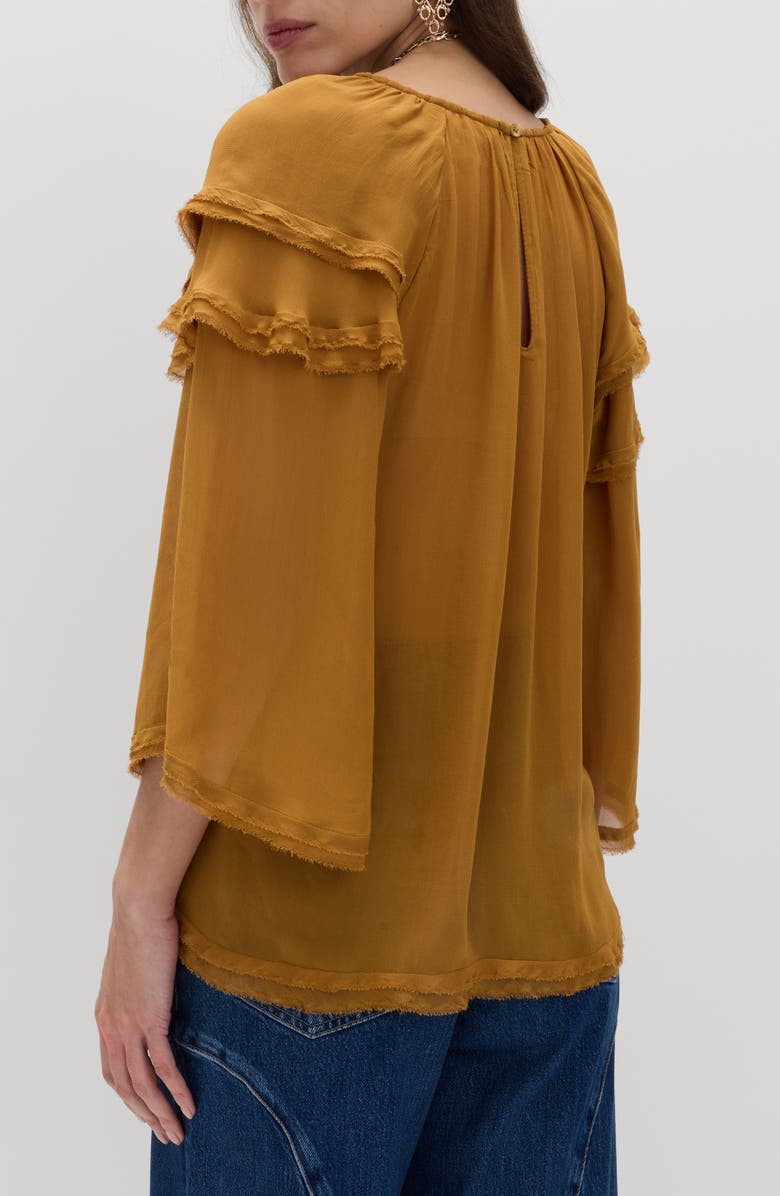 PER UNA BY M&S Ruffle Shoulder Blouse, Alternate, color, Antique Gold