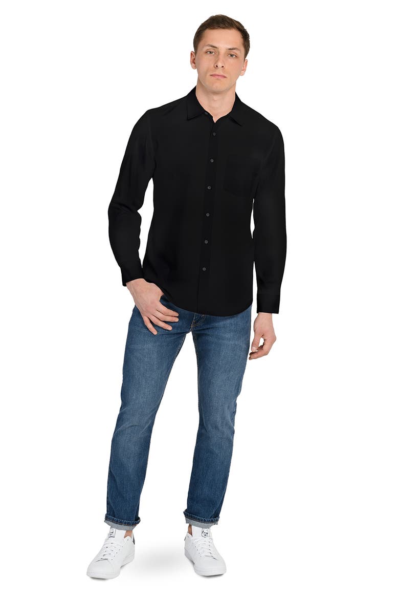 Hudson Reworked Slim Fit Solid Cotton Button-Up Shirt, Alternate, color, BLACK