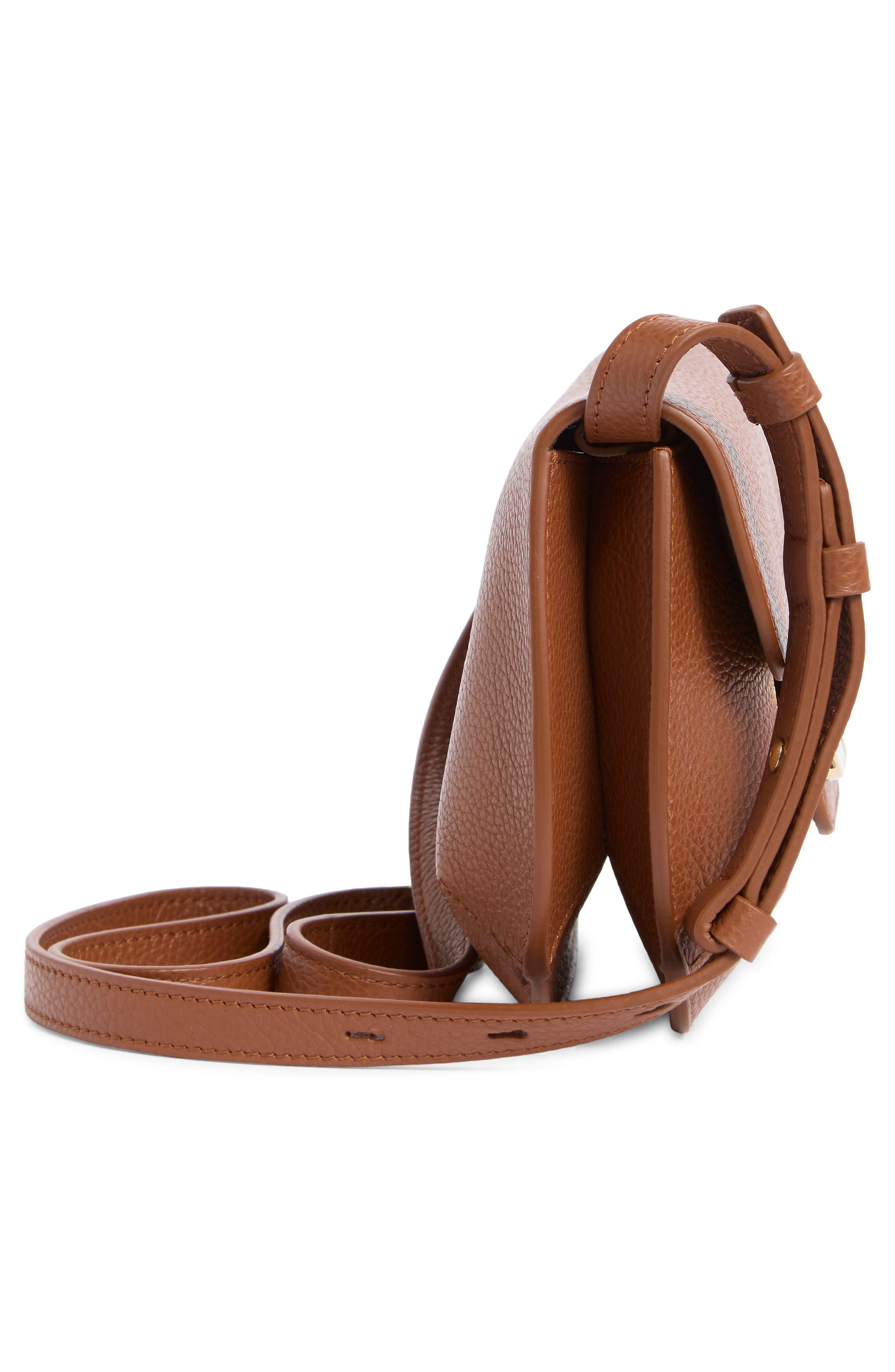 FERRAGAMO Lizzy Double Gancio Leather Crossbody Bag, Alternate, color, New Cognac/ Testa Di Moro