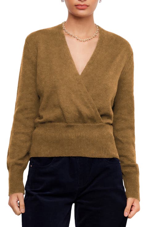 Wrap Front Cotton Blend Sweater