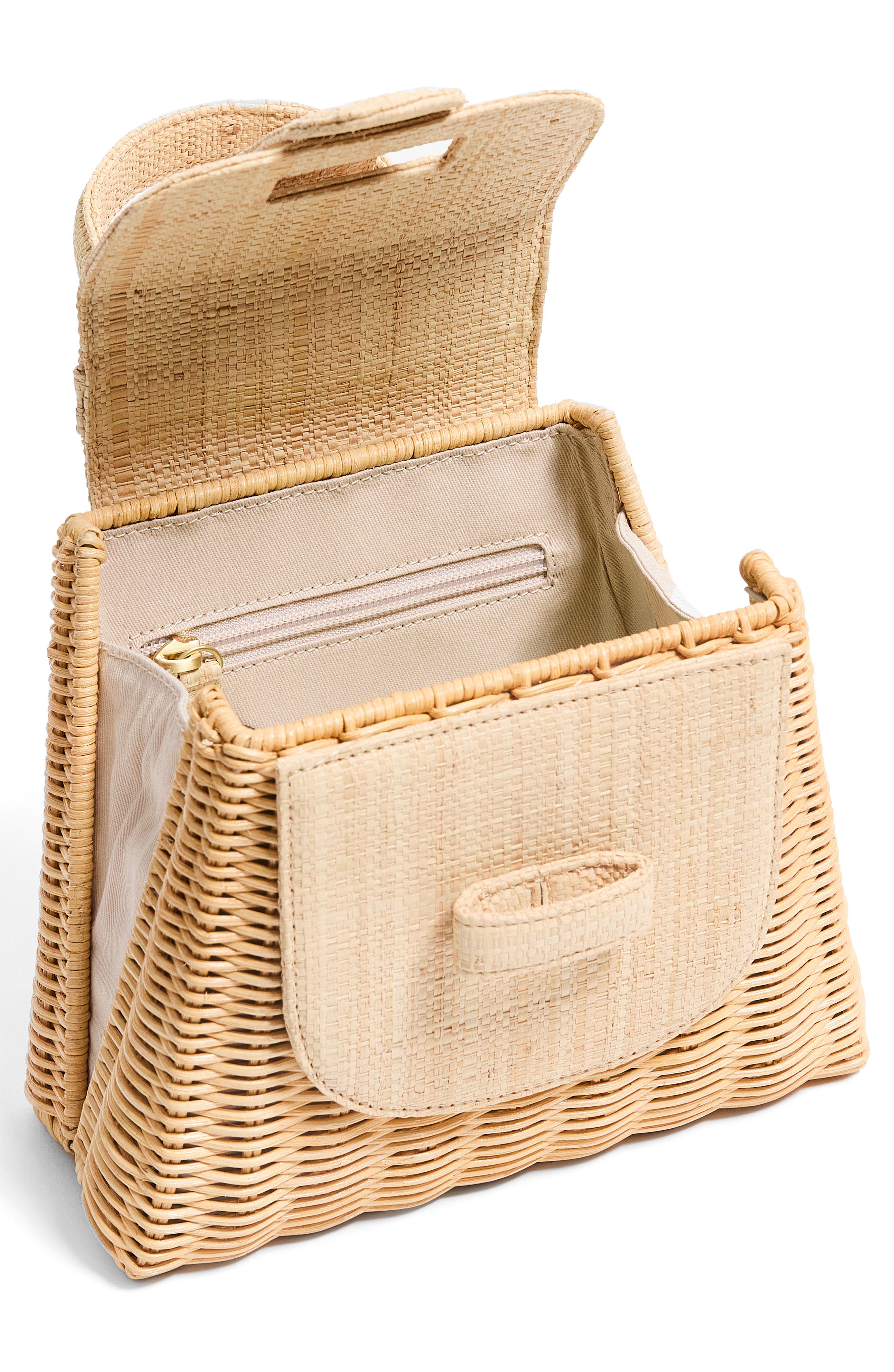 Pamela Munson The Petite Lady Rattan & Raffia Top Handle Bag, Alternate, color, Natural
