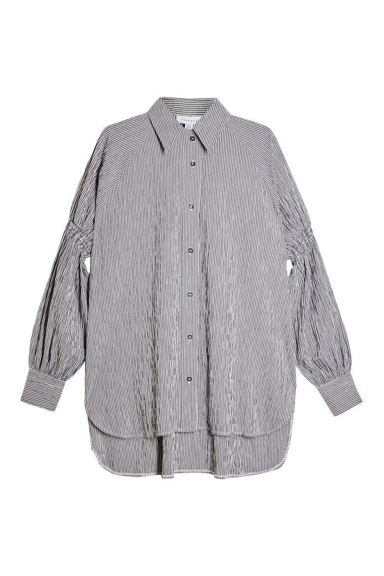 Oversize Stripe Texture Button-Up Shirt, Alternate, color, BLACK