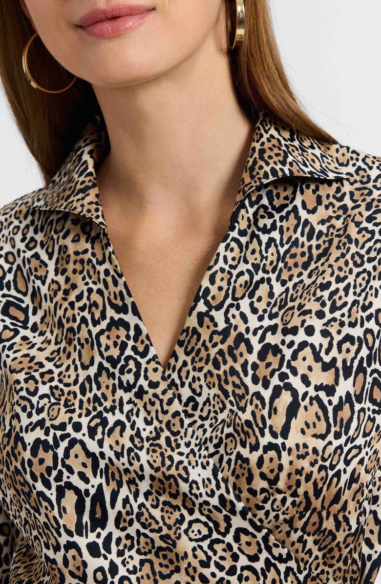 Foxcroft Salina Leopard Print Cotton Poplin Wrap Shirt, Alternate, color, Brown Multi
