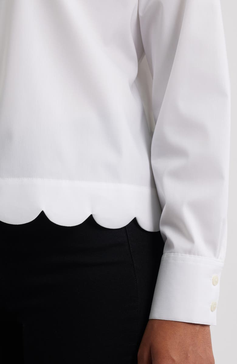 Foxcroft Scallop Hem Button-Up Shirt, Alternate, color, White