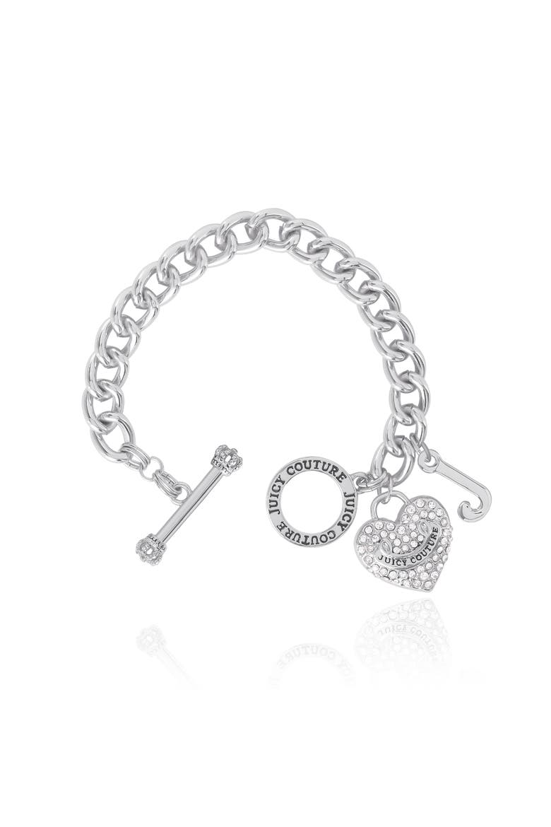 Toggle Bracelet with Crystal Heart Charm, Alternate, color, Silver