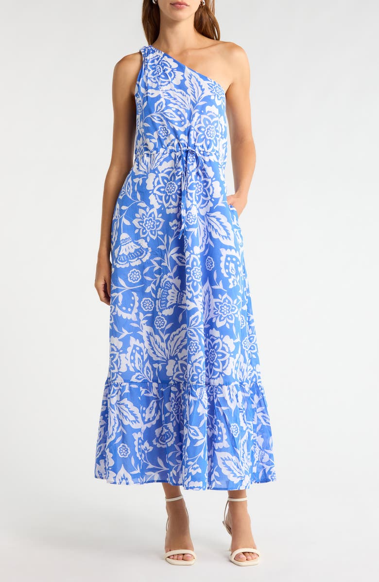SUGARLIPS Marny Floral Print One-Shoulder Maxi Dress, Main, color, Bluewht