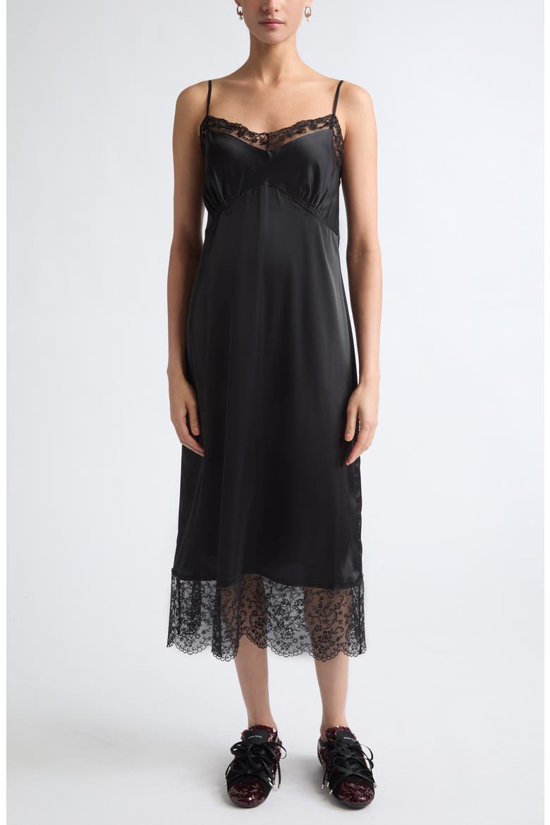 Lace Trim Slipdress, Main, color, BLACK
