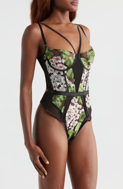 Kilo Brava Embroidered Underwire Bodysuit In Hydrangea Night