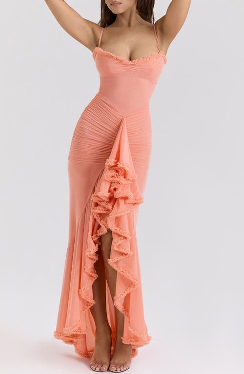 Shop House Of Cb Gabbi Ruffle Mesh High-low Cocktail Dress In Desert Flower