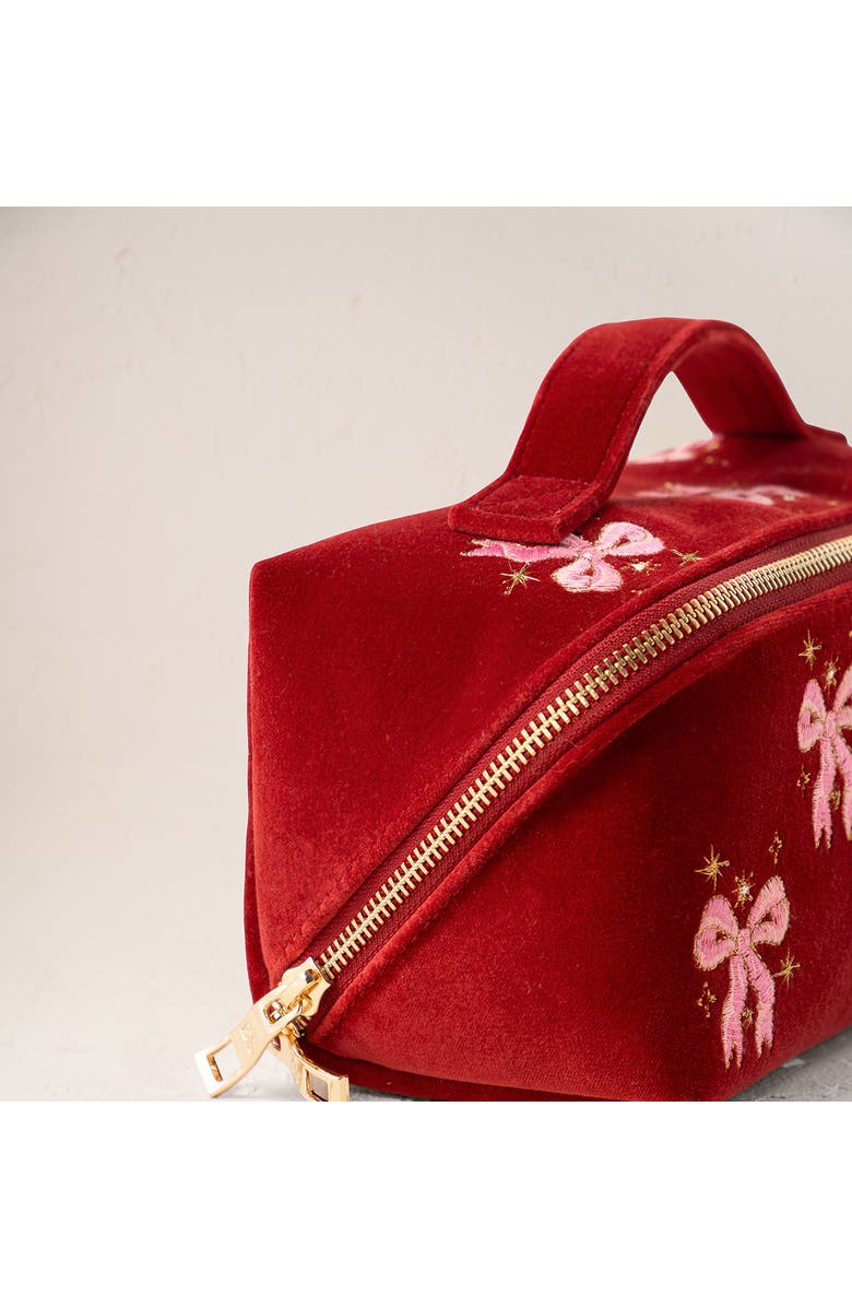 Elizabeth Scarlett Dazzling Bows Velvet Open Flat Makeup Bag, Alternate, color,