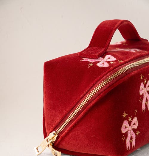 Elizabeth Scarlett Dazzling Bows Velvet Open Flat Makeup Bag In Multi