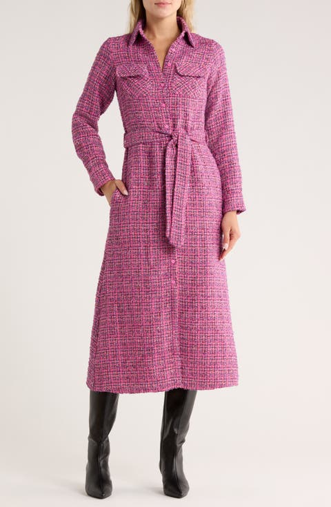 Dela Long Sleeve Tweed Shirtdress
