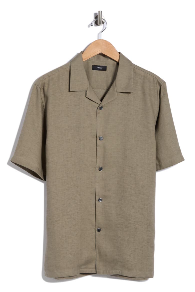 Daze Short Sleeve Linen Button-Up Shirt, Alternate, color, WASABI