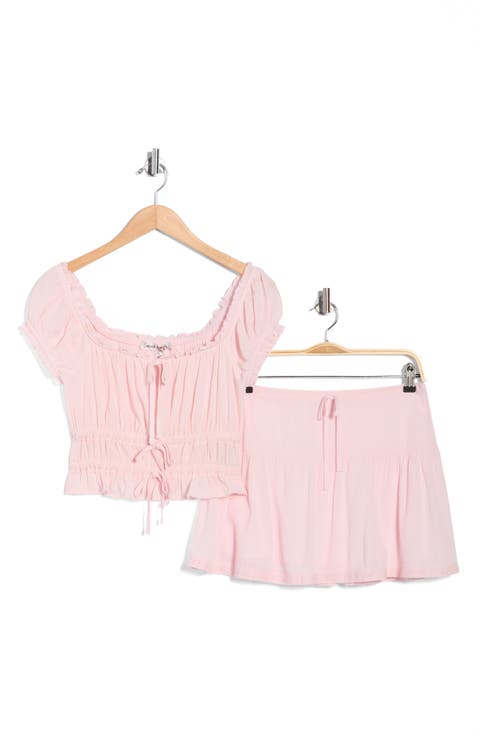 Puff Sleeve Peplum Crop Top & Miniskirt Set