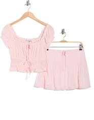 Madden Girl Puff Sleeve Peplum Crop Top & Miniskirt Set