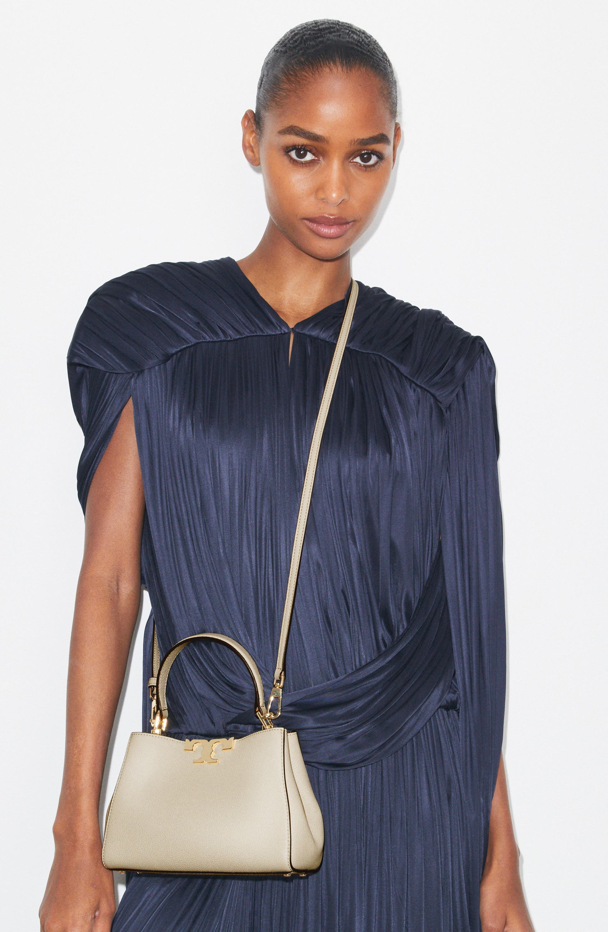 Tory Burch Mini Eleanor Soft Leather Satchel, Alternate, color, Light Stone