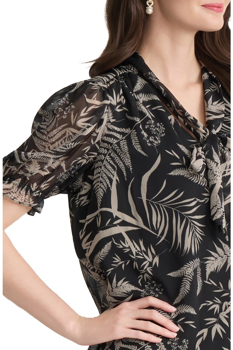 Tie Neck Puff Sleeve Top, Alternate, color, JONES BLACK/ JONES KHAKI