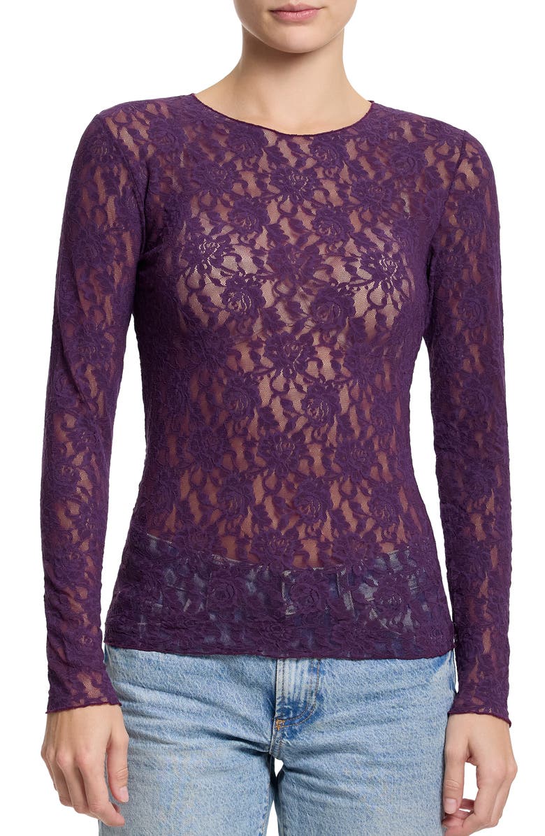 Hanky Panky Signature Lace Long Sleeve Top, Main, color, Stone Fruit