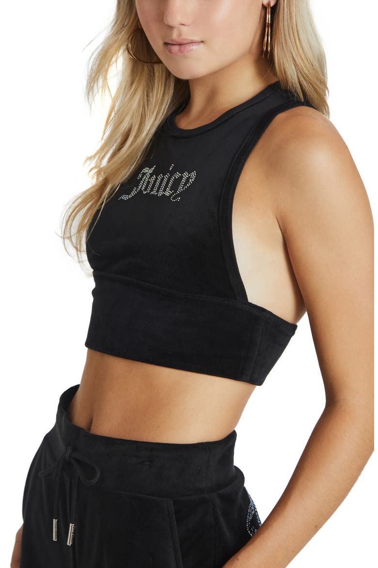 Embellished Racerback Crop Tank Top, Alternate, color, LIQUORICE