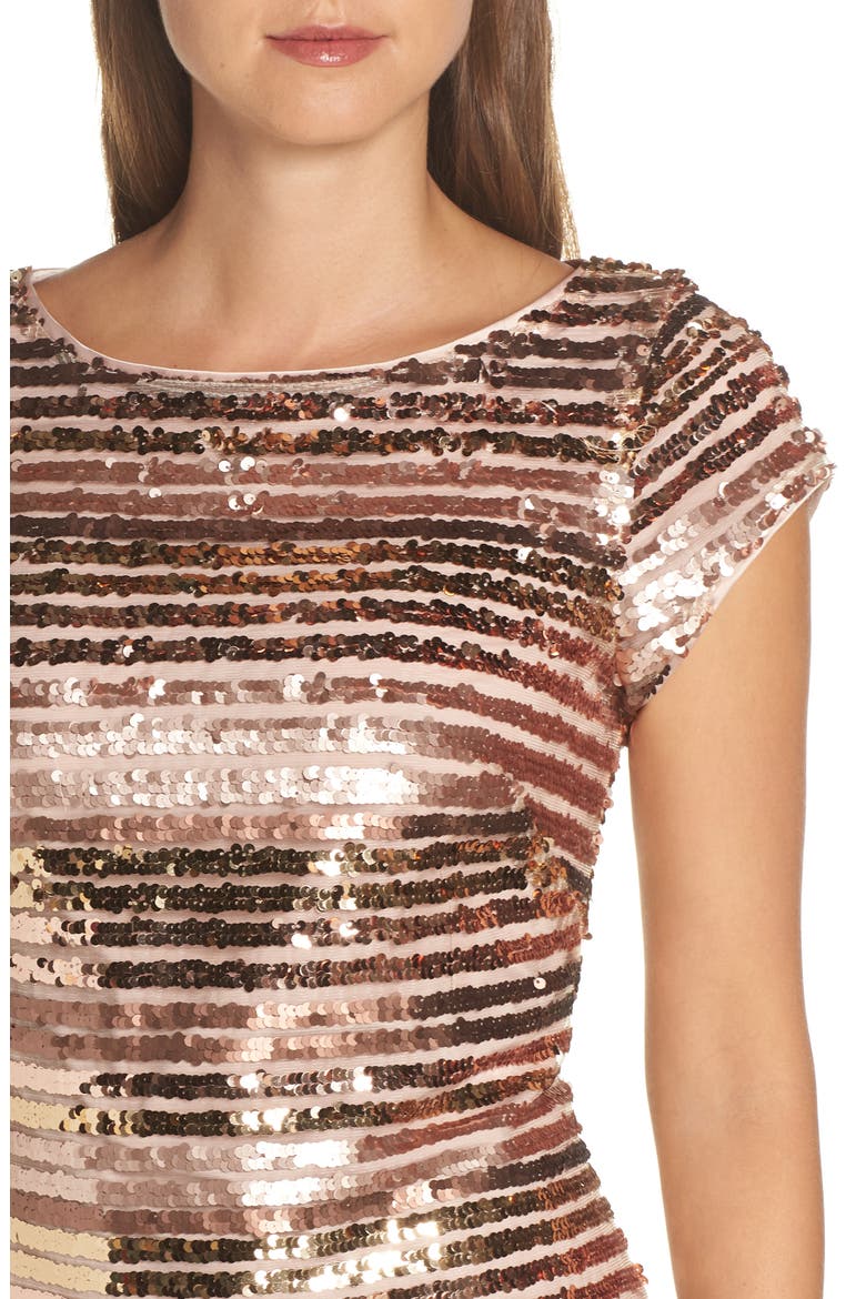 Cap Sleeve Sequin Stripe Dress, Alternate, color, NUDE