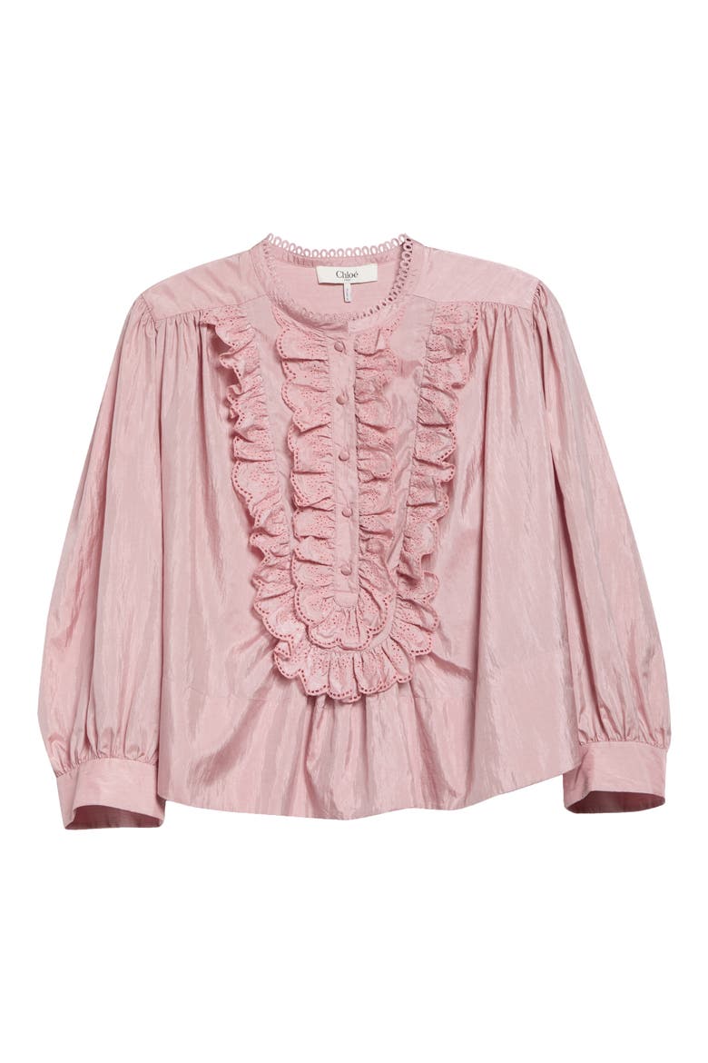 Eyelet Ruffle Gathered Taffeta Top, Alternate, color, SHADOW PINK