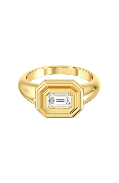 Double Bezel Emerald Pinky Lab Diamond Ring in 14K