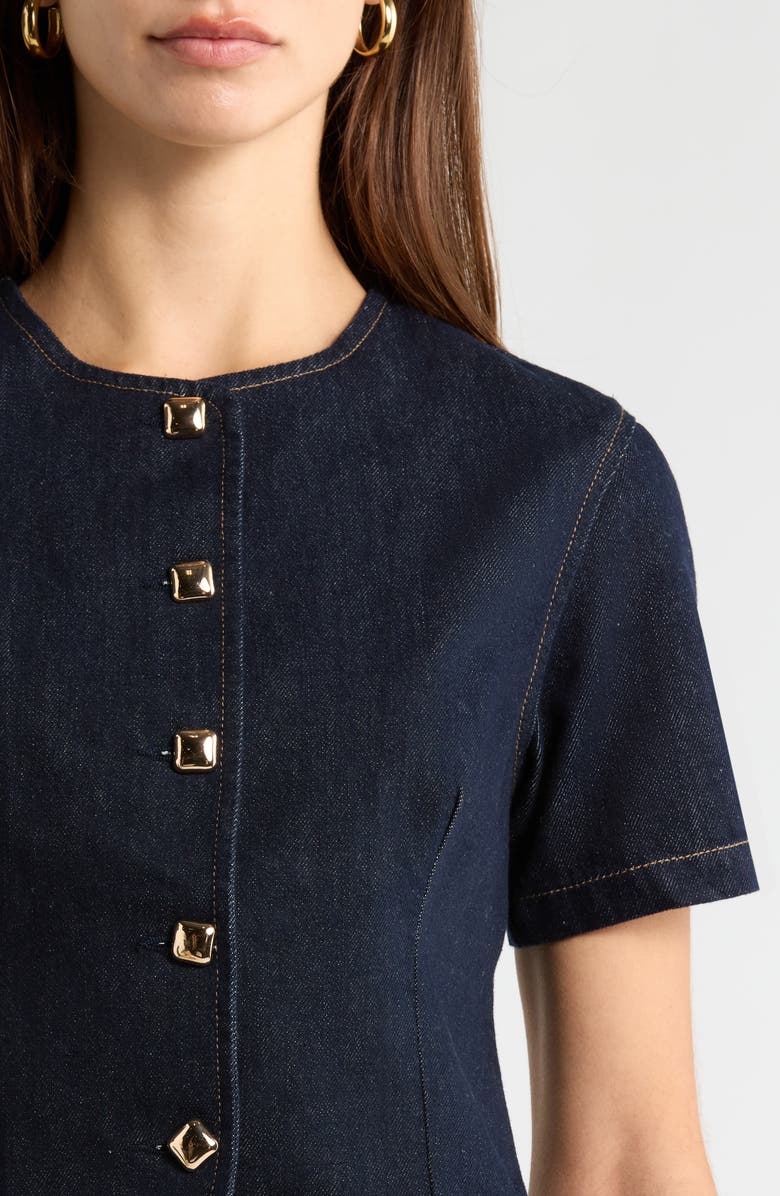 ASTR the Label Lennon Short Sleeve Denim Jacket, Alternate, color, Dark Denim