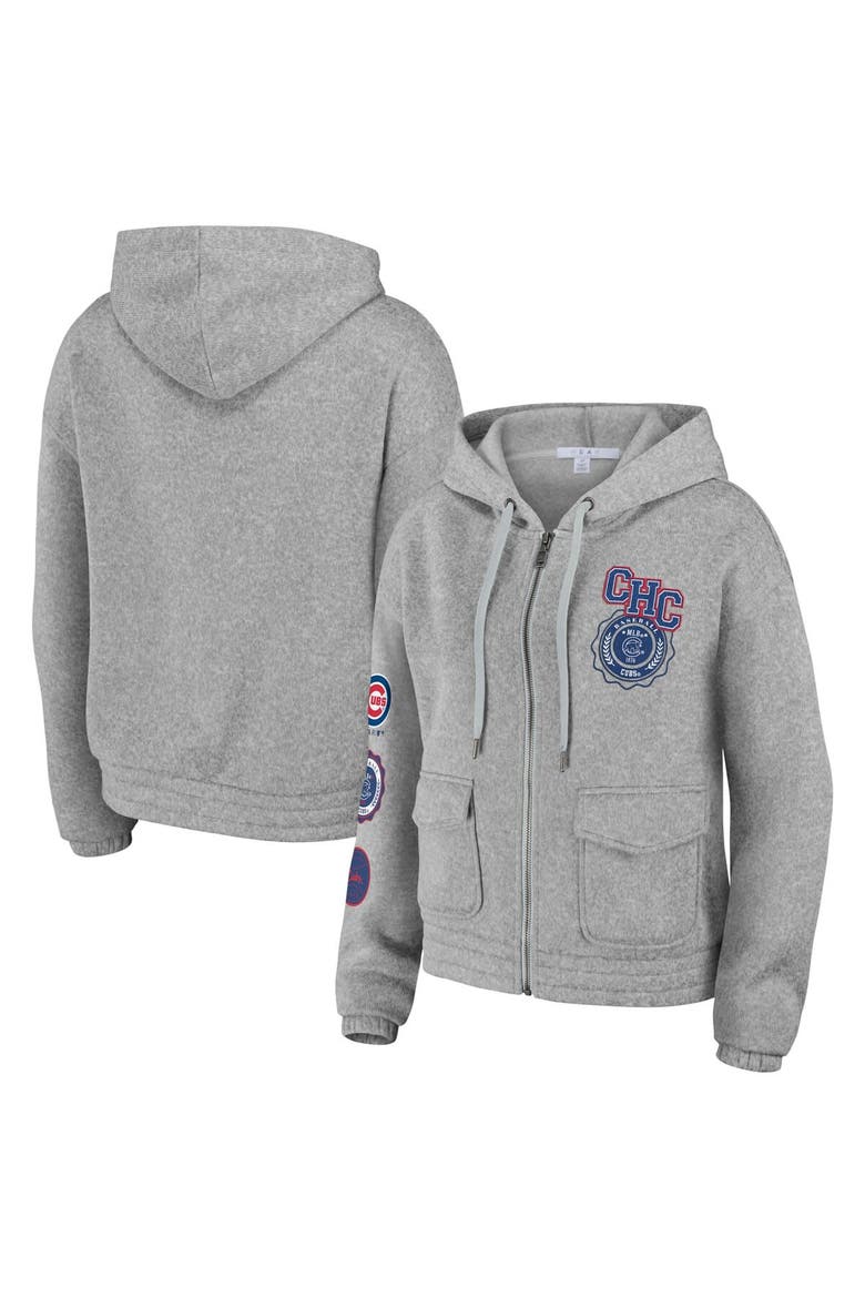 Women's WEAR by Erin Andrews Gray Chicago Cubs Full-Zip Hoodie, Main, color, Gray