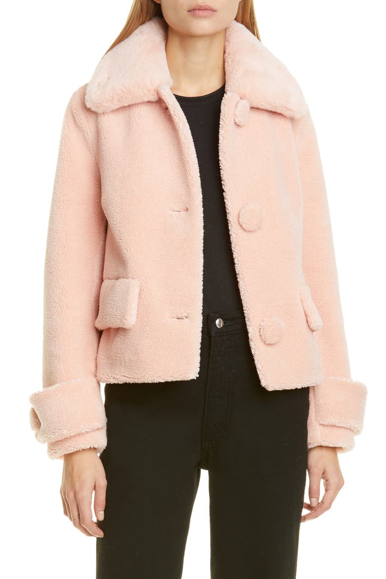 Regina Faux Fur Crop Teddy Jacket, Main, color, SEASHELL PINK
