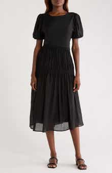 MELLODAY Puff Sleeve Smocked Tiered Midi Dress